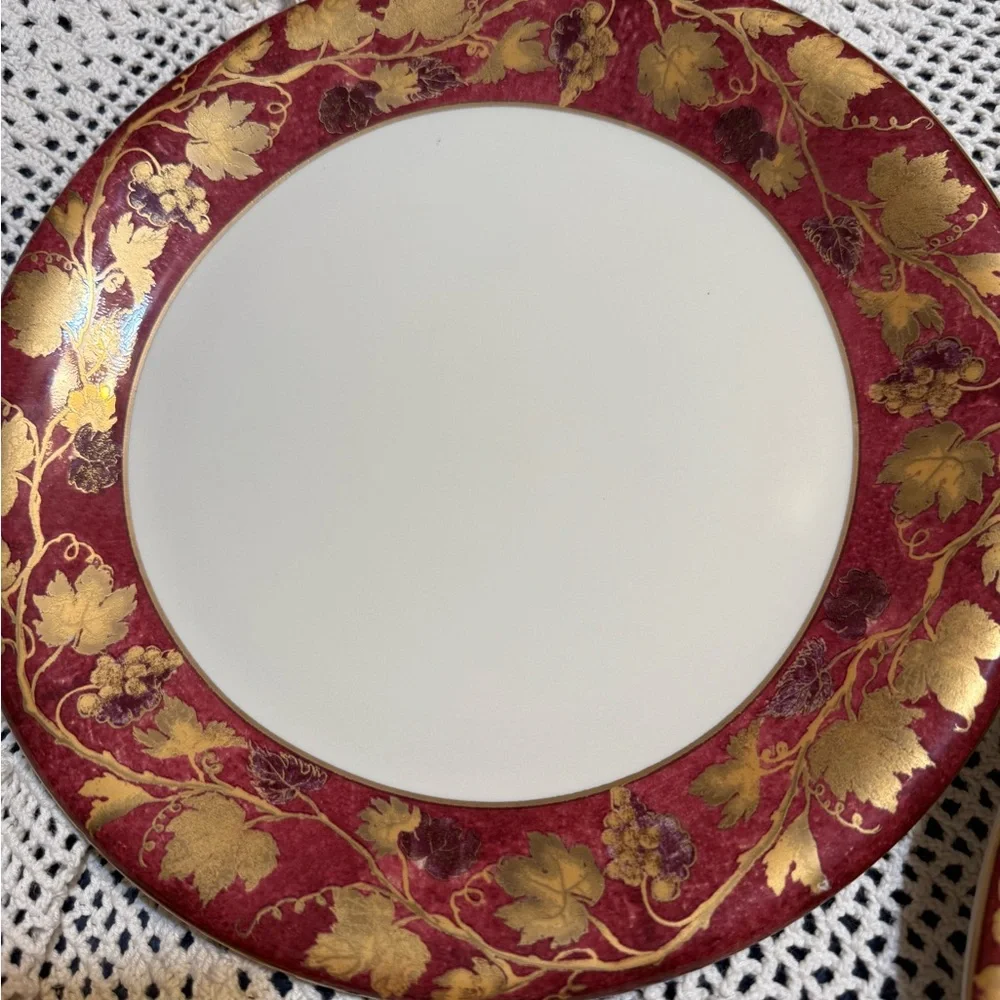 Crate&Barrel Red and Gold Vine-Leaf Dinner Plates - Set of 2